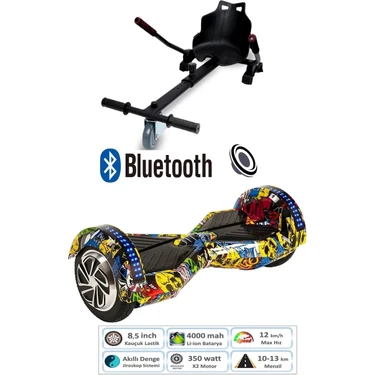 Citymate Smart Balance Elektrikli Kaykay Hoverboard 8.5 Inch + Hoverkart Set Akıllı Dengeli Ledli