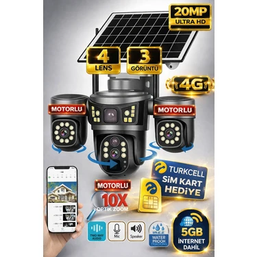 Onqam 20MP ON-SG4346M 4lens 3 Ptz Kameralı 4g V380 Pro Soalr Akıllı Güvenlik Kamerası Turkcell Sim