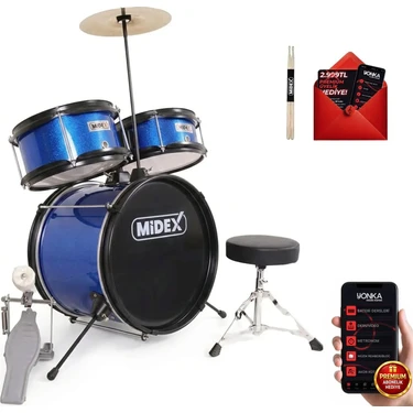 Midex CD300X-BL Akustik Çocuk Baterisi Davulu Seti 5-14 Yaş Fiyatı
