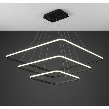 Lzy Avize Store 3’lü Kare Modern Siyah Sarkıt Avize – Salon & Yemek Masası Sarkıt