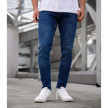 Enerjin Erkek Slimfit Likralı Kot Pantolon Mavi Tintli