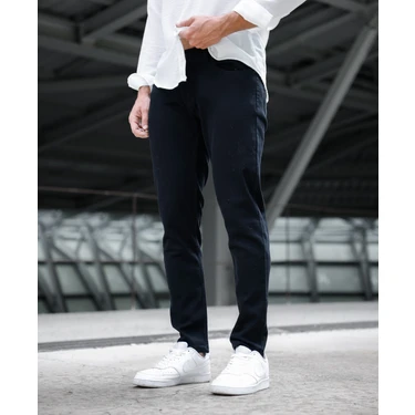 Enerjin Erkek Slim Fit Likralı Kot Pantolon Düz Siyah %98 Pamuk - %2 Elastan Orta