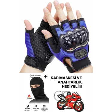 Edelvays Shop Korumalı EN13594 Sertifikalı Motosiklet Eldiveni Mavi