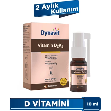 Dynavit Dynavıt Vitamin D3K2 10 mL Sprey - Kas & Kemik & Bağışıklık – 1000IU D3 & 20mcg K2