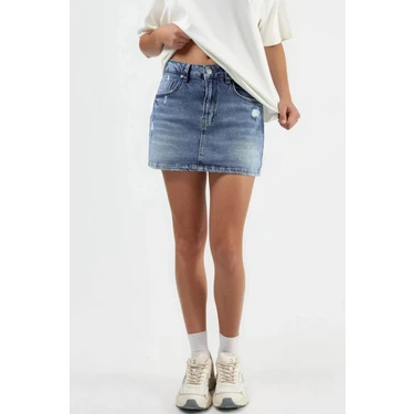 Hiccup Kadınlar Denim Şort Etek Açık Mavi