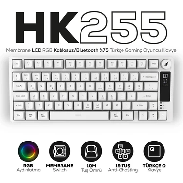 Hawk Gaming Chair HK255 Membrane LCD Rgb Kablosuz/bluetooth Beyaz %75 Türkçe Gaming Oyuncu