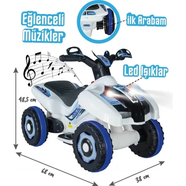 Uj Toys Müzikli ve LED Işıklı Akülü Atv 6V Ranger Beyaz
