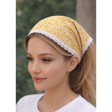 Dantel Detaylı Çiçek Desenli Pamuklu Bandana – Bağlamalı Kadın Saç Bandı / Vintage & Bohem