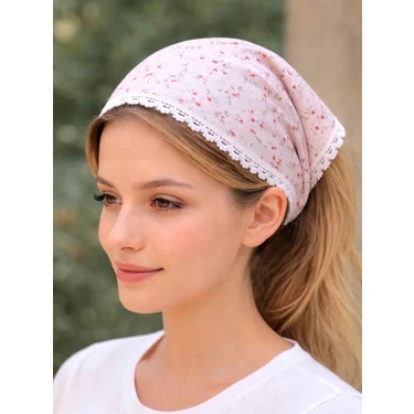 Dantel Detaylı Çiçek Desenli Pamuklu Bandana – Bağlamalı Kadın Saç Bandı / Vintage & Bohem