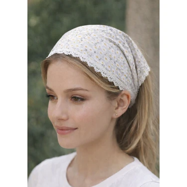 Dantel Detaylı Çiçek Desenli Pamuklu Bandana – Bağlamalı Kadın Saç Bandı / Vintage & Bohem