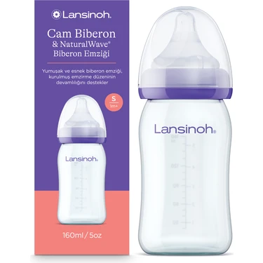 Lansinoh 160 ml Cam Biberon & NaturalWave® Biberon Emziği (1