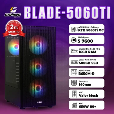 GamingGenTR BLADE-5060TI  / AMD Ryzen 5 7600 / Asus Dual Geforce RTX 5060 Ti 16GB / 16GB Ram /