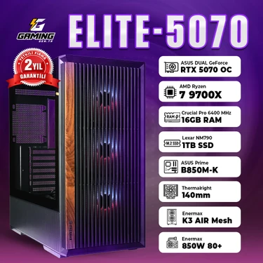 GamingGenTR ELITE-5070 / AMD Ryzen 7 9700X Tray / ASUS Dual GeForce RTX 5070 12GB / 16GB Ram / 1TB