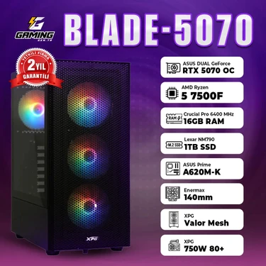GamingGenTR BLADE-5070 / AMD Ryzen 5 7500F / Asus Dual Geforce RTX 5070 12GB /  16 GB Ram / 1 TB