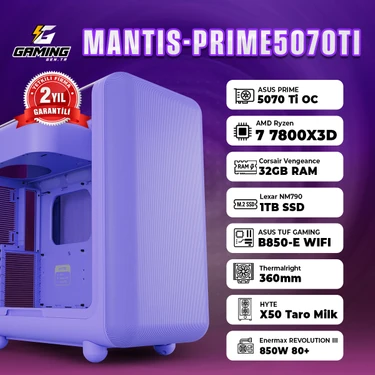 Gaminggentr MANTIS-PRIME5070TI / Amd Ryzen 7 7800X3D / Asus Prıme Geforce Rtx 5070 Ti 16 GB / 32 GB