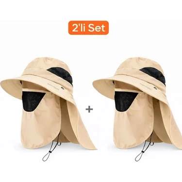 Mustran 2'li Set Uv Korumalı Sök Tak Maskeli Enseli Güneş Şapkası Unisex Outdoor Yazlık Şapka