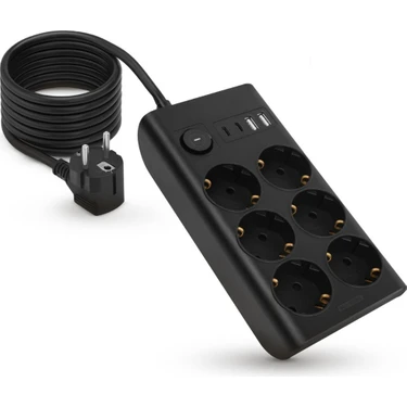 Bontec Akım Korumalı Priz, 6'lı Priz Soketi, 6x Fiş Soketi, 2x USB Girişi, 2x Type-C Girişi, Isıya