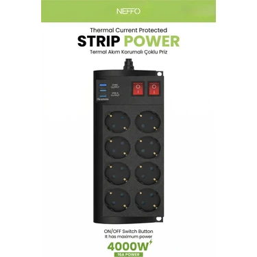 Neffo 3 USB Akım ve Çocuk Korumalı 8li Priz