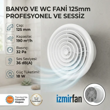 Venteurope Circle 125 Bd – 12.5’luk Yuvarlak Sessiz Banyo Aspiratörü – Klapeli 125 mm