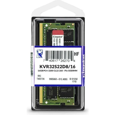 Kaia Life Kıngston KVR32S22D8/16, 16GB, 3200MHZ, Ddr4, Sodimm Notebook Ram, 1,2V, CL22