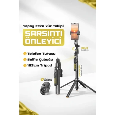 Ensiga Yapay Zeka Yüz Takipli Sarsıntı Önleyici Telefon Tutucu Uzatılabilir Selfie Çubuğu