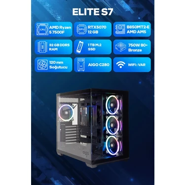 Game Garaj Elite S7 Amd Ryzen 5 7500F 32GB RAM 1TB SSD RTX5070 Freedos Oyuncu OEM