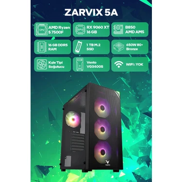 Game Garaj Zarvix 5A AMD Ryzen 5 7500F 16GB RAM 1TB SSD RX9060XT 16GB FreeDOS Oyuncu OEM