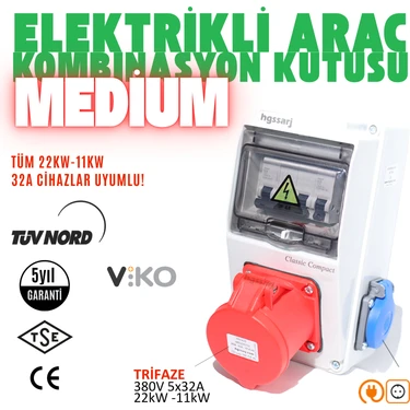 Hgsşarj "medium" 22kW 5X32A - 1X16A Elektrikli Araç Kombinasyon Kutusu, V i k o/P a n a s o n i c,