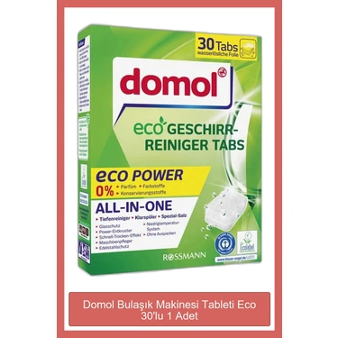 Domol Bulaşık Makinesi Tableti - 30 Yıkama, Organik, Kokusuz, Düşük Sıcaklıkta Etkili Temizlik ve