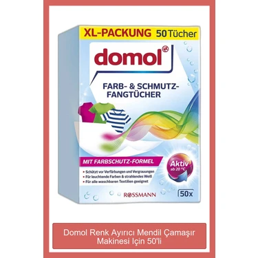 Domol Beyaz Renk Ayırıcı Mendil - 50 Adet, Tek Katlı, Çamaşır Makinesi Kullanımı