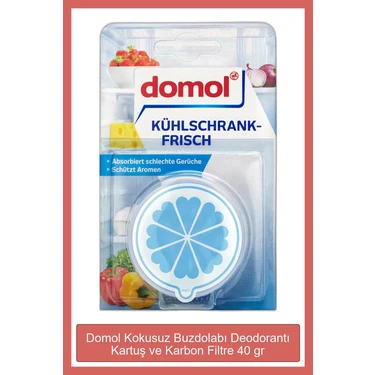 Domol Kokusuz Buzdolabı Deodorantı Kartuş ve Karbon Filtre 40 gr Asma Koku Özelliği ile Ferah