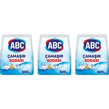 Abc Çamaşır Sodası 3 x 500 gr Beyazlar ve Renkliler İçin 50 Yıkama ile Ferah