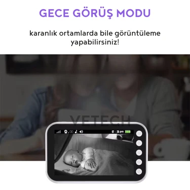Vetech Ekranlı Bebek Kamerası HD Çözünürlük Gece Görüşlü Monitörlü Bebek İzleme