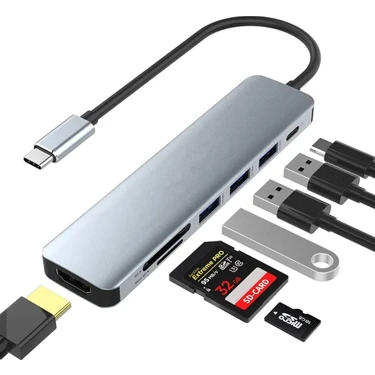 Daytona Macbook Uyumlu Type-C to 4K Ultra HD 1080p HDMI 2* USB 3.0 SD TF Kart Okuyucu 5IN1 Çevirici