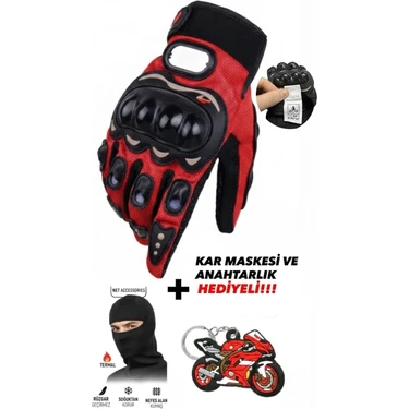 Edelvays Shop Korumalı EN13594 Sertifikalı Motosiklet Eldiveni Kırmızı Uzun