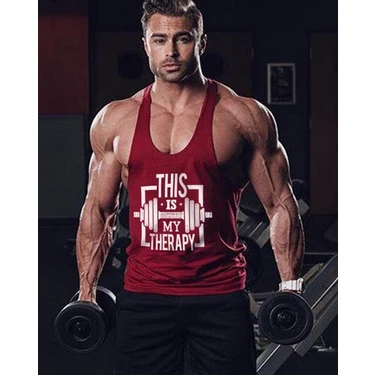 Ghedto My Therapy Bordo Fitness Gym Tank Top Sporcu Atleti Slimfit Kesim Konforlu