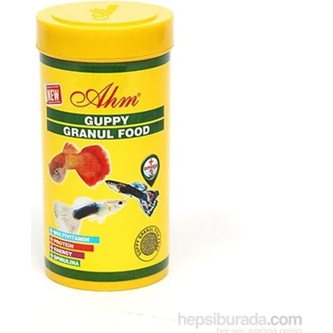 AHM Ahn Guppy Granul Food 250 ml Balık Yemi Yüksek Kalite Beslenme Akvaryum Balıkları