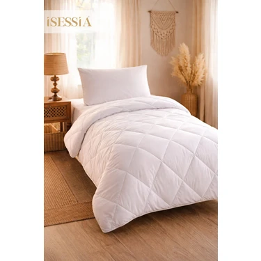 Isessia Liora Tek Kişilik Beyaz Yorgan | Ultra Yumuşak Silikon Dolgulu Pofuduk | 155X215