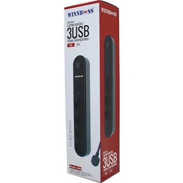 Krm Termal Akım Korumalı 4lü Priz 3xusb 2mt Anahtarlı Uzatma Kablo Siyah 10A - 2500W (5047)