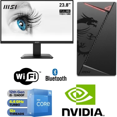 MSI Şafak-Ofis Pc 24" Monitörlü Intel Core I5 12400F  Gt 4gb 16GB Ram 500GB M.2 SSD 600W Win 11 Pro