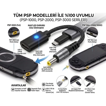 Konsol Plus Psp 1000 2000 3000 Serisi Uyumlu Type-C Adaptör