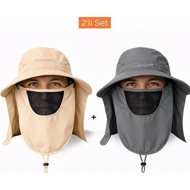 Mustran 2'li Set Uv Korumalı Sök Tak Maskeli Unisex Enseli Güneş Şapkası Outdoor Kamp Balıkçı