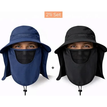 Mustran 2'li Set Uv Korumalı Sök Tak Maskeli Unisex Enseli Yazlık Güneş Şapkası Outdoor Balıkçı