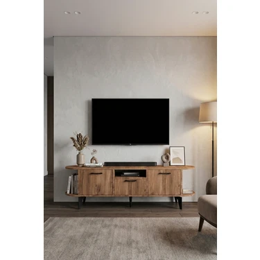 Gold Falez Tv Sehpası 160 cm Modern 3 Kapaklı Tv Sehpa Çok Amaçlı Konsol Ünitesi Mira 5035