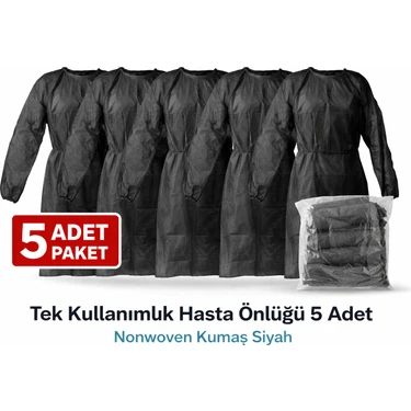 Bezos Tek Kullanımlık Hasta Önlüğü 5 Adet Nonwoven Kumaş Uzun Kollu Standart Beden