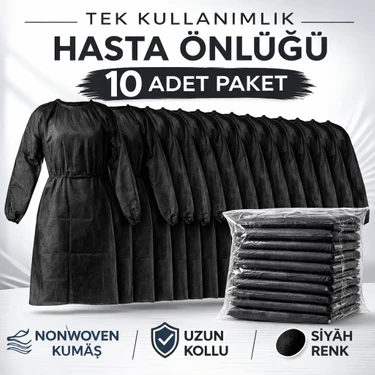 Bezos Tek Kullanımlık Hasta Önlüğü 10 Adet Nonwoven Kumaş Uzun Kollu Standart Beden