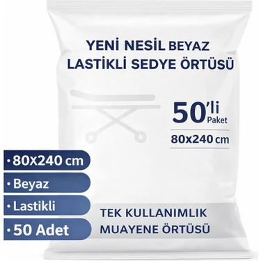Bezos Yeni Nesil Beyaz Lastikli Sedye Örtüsü 50’li 1 Paket 80X240 cm Nonwoven Tek Kullanımlık