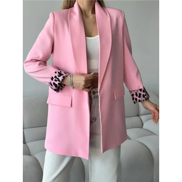 Vesantia Kadın Şeker Pembesi Leopar Astar Detaylı Blazer