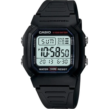 Casio W-800H-1AVDF Dijital Erkek Kol Saati 10 ATM Suya Dayanıklı Siyah Silikon