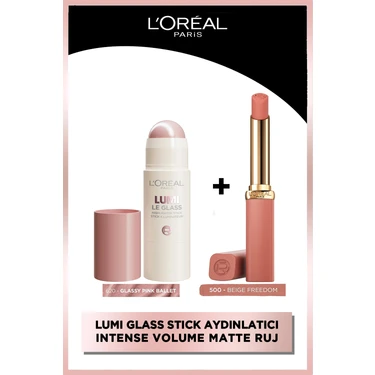 L'Oréal Paris L’oréal Paris Lumi Glass Stick Aydınlatıcı 620 Glassy Pink Ballet + L’oréal Matte Ruj